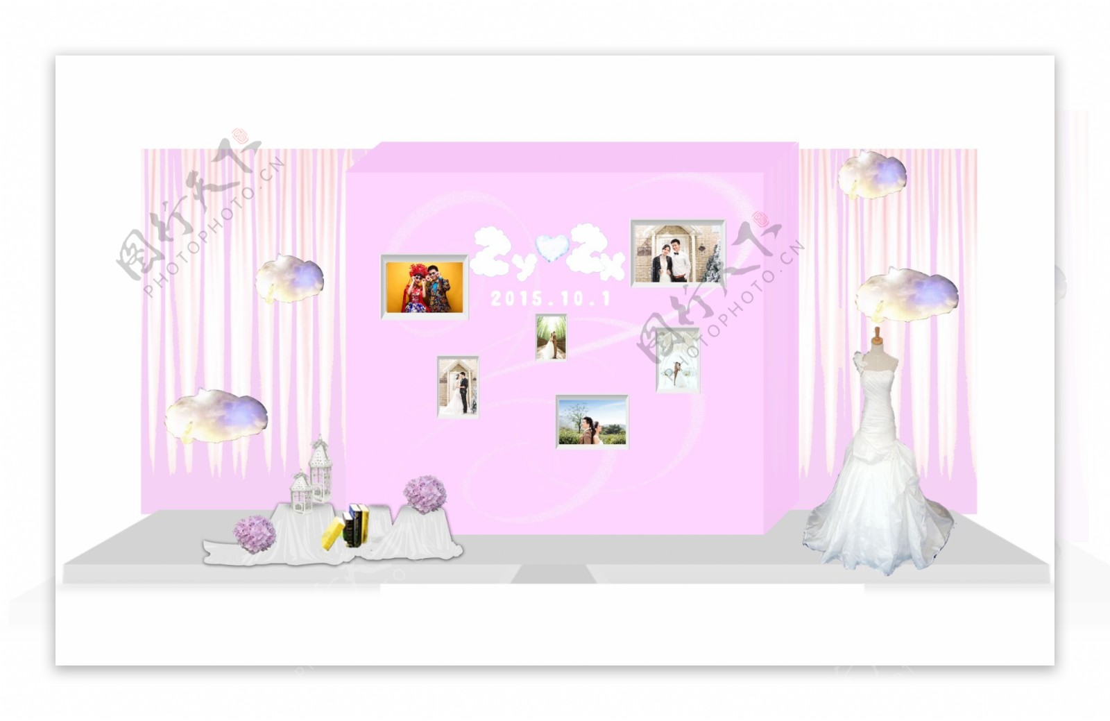 粉色婚礼喷绘迎宾区效果图