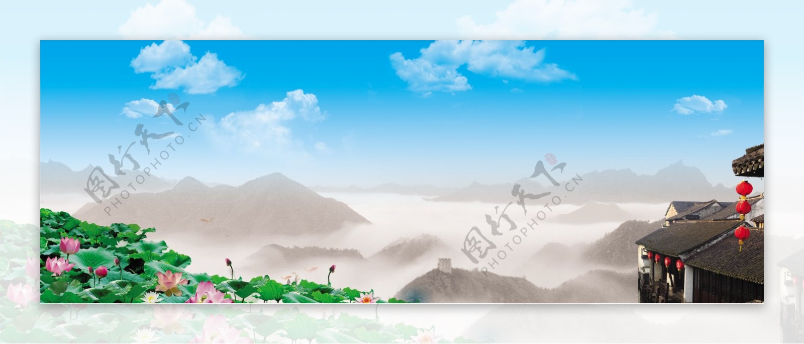 山峰古镇风景图片