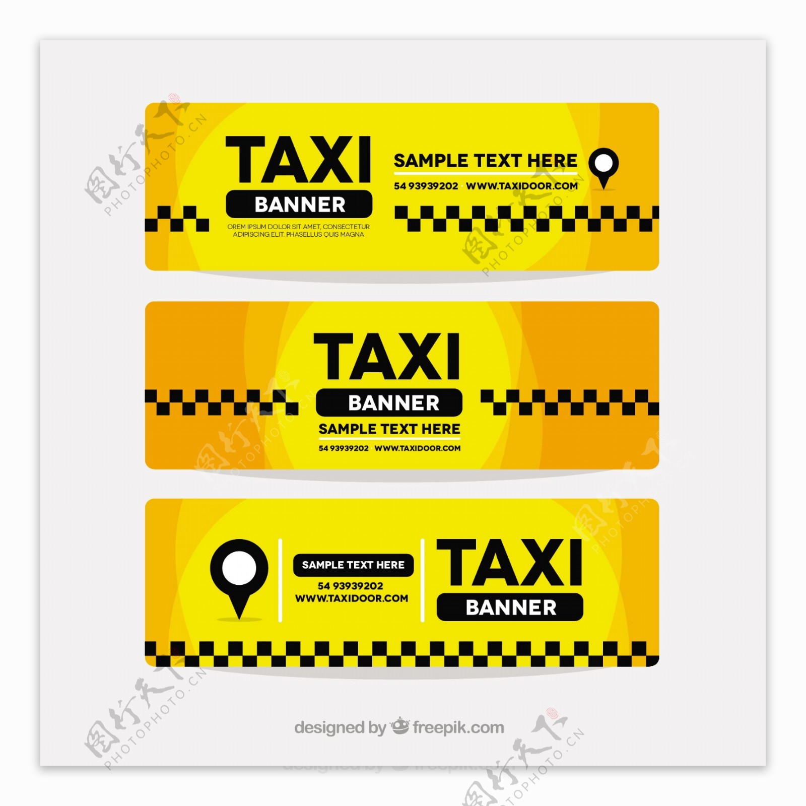 三套抽象黄色出租车横幅