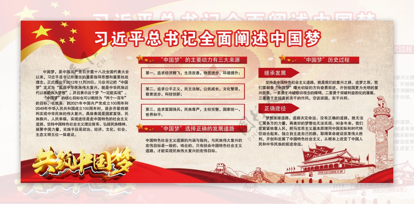 红色热烈阐述中国梦复兴梦党建文化宣传展板