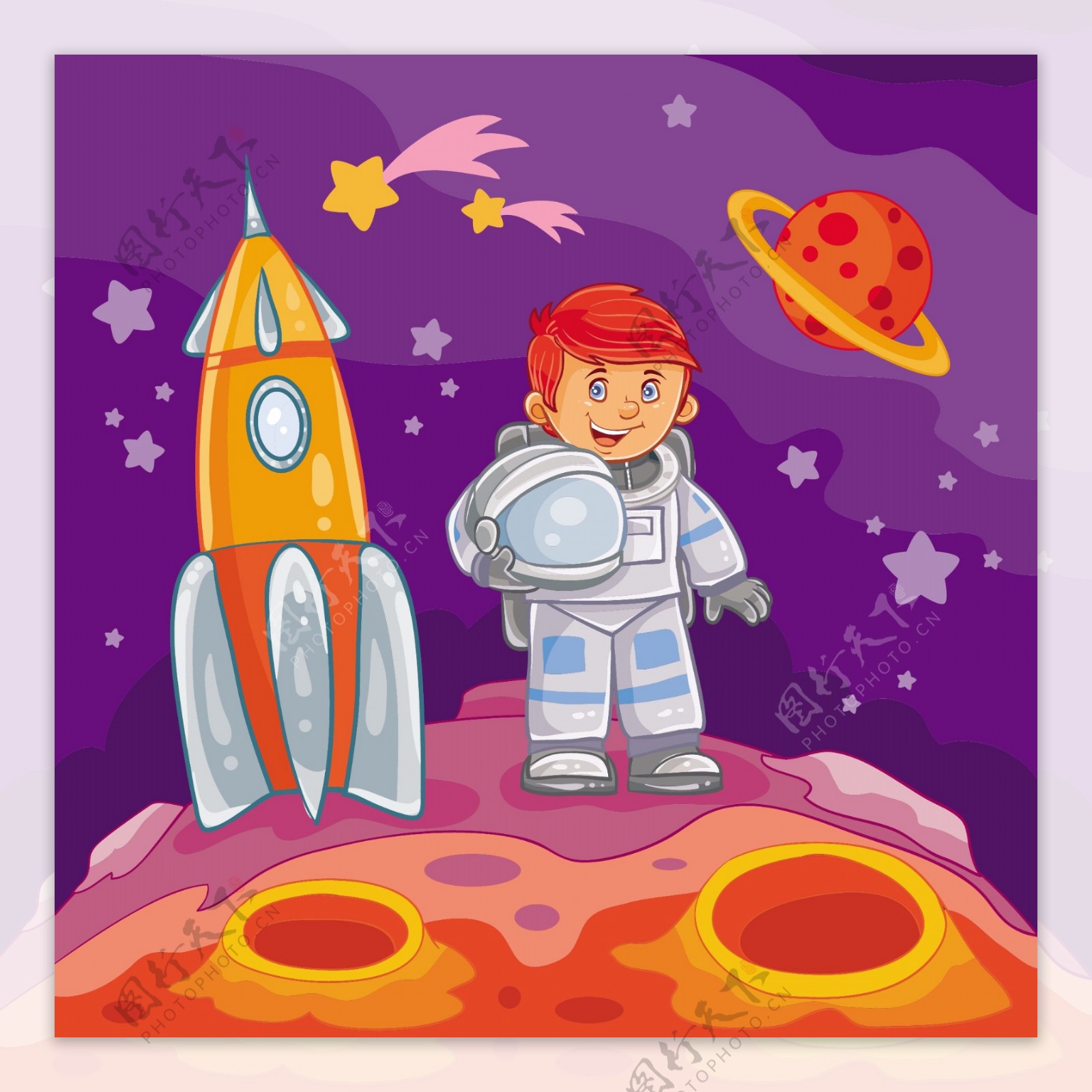 一个小男孩宇航员插画矢量