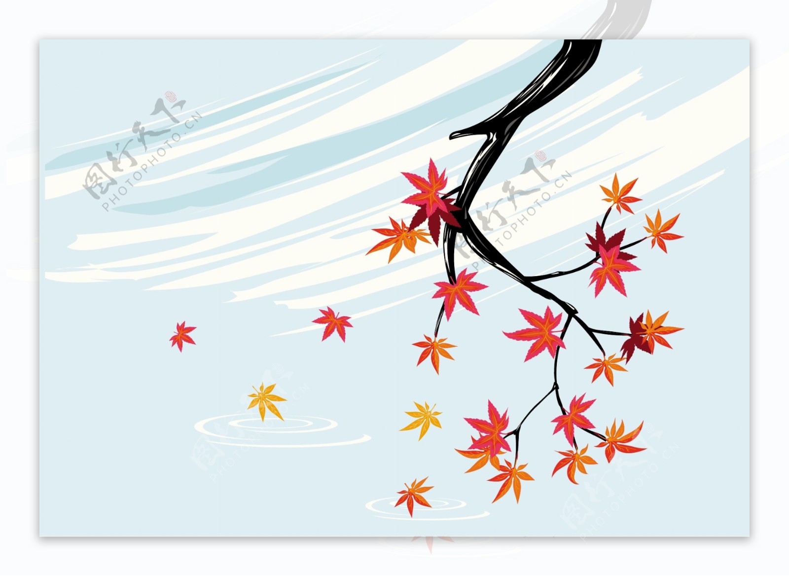 日本风格冬季枫叶插画