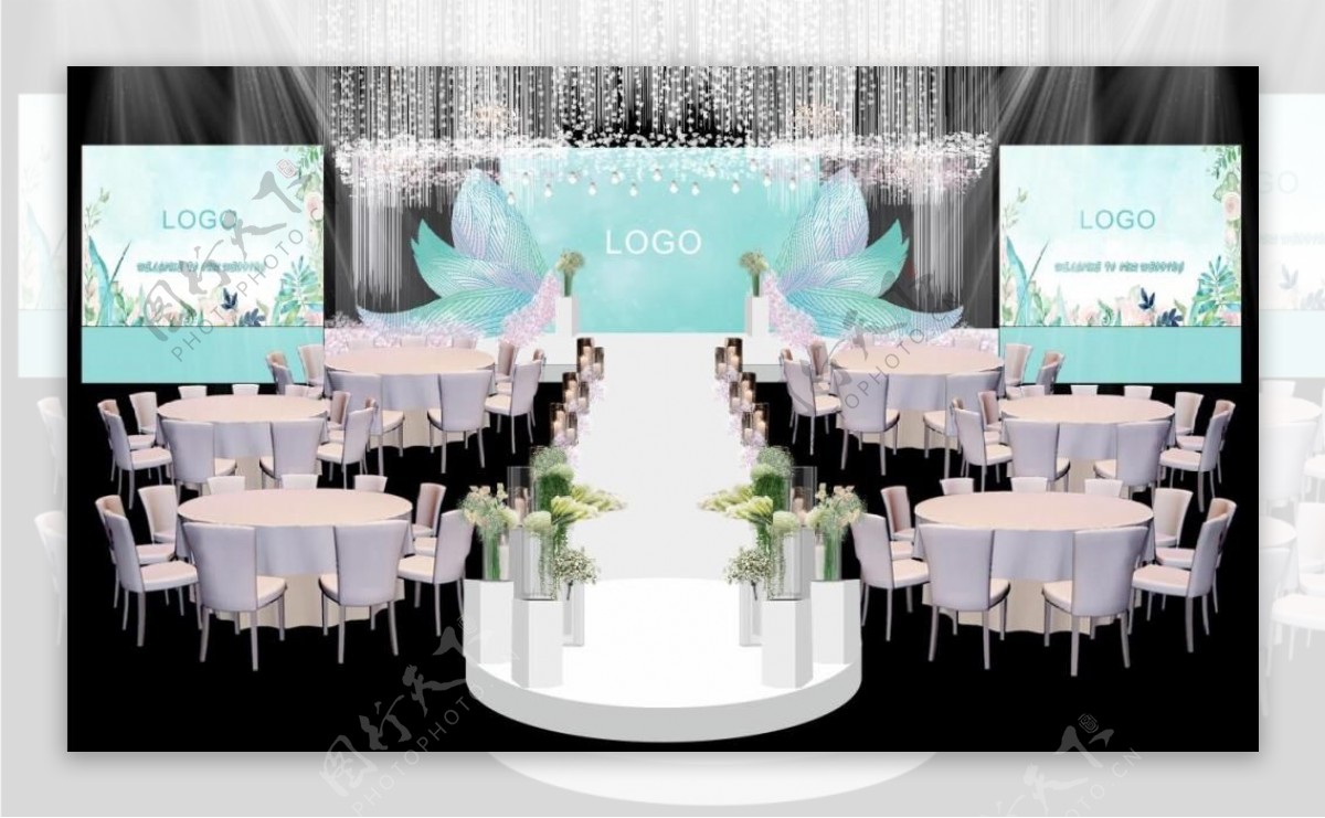 室内设计蒂芙尼蓝婚礼主舞台cdr效果图