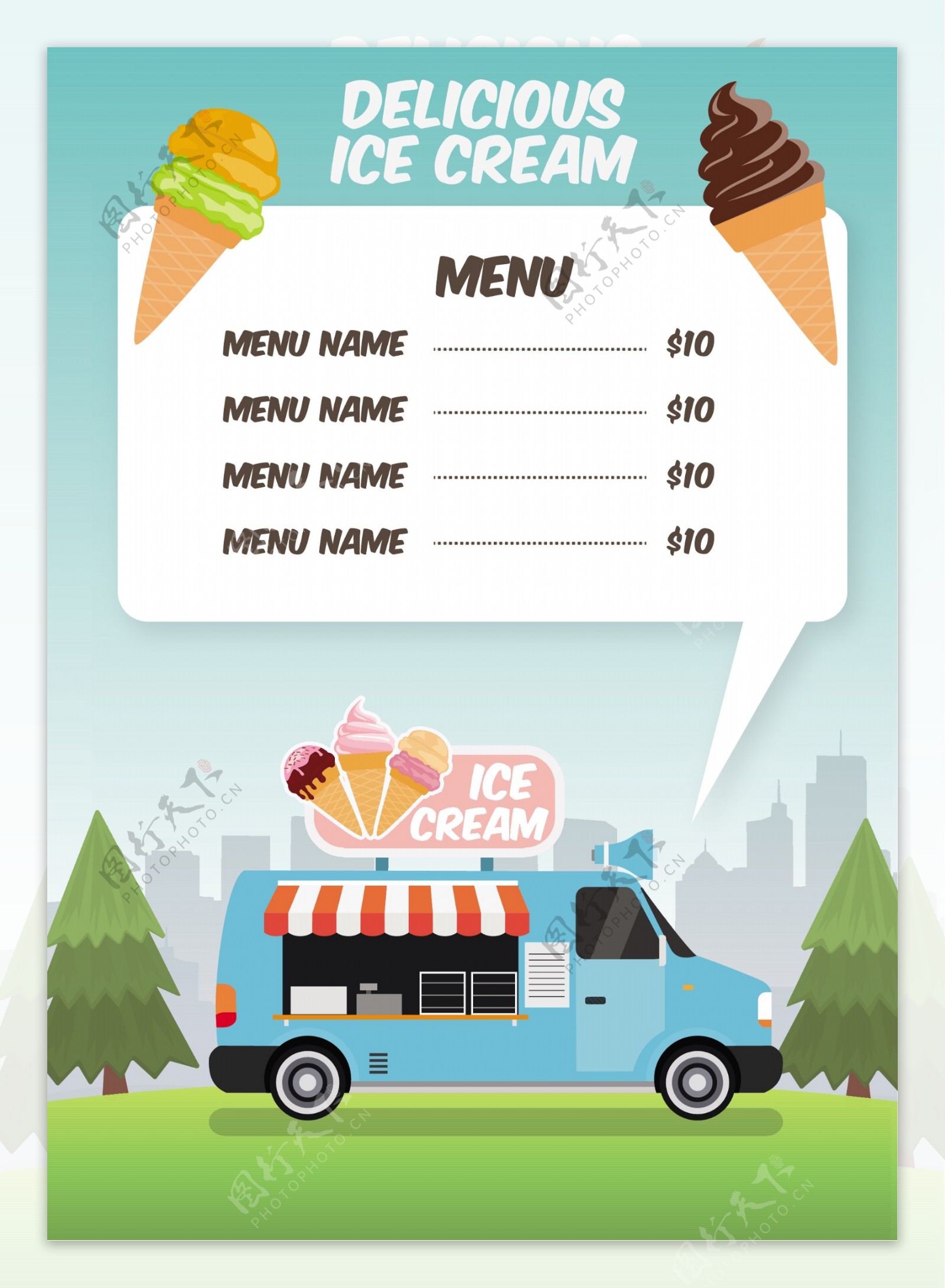 冰淇淋车菜单