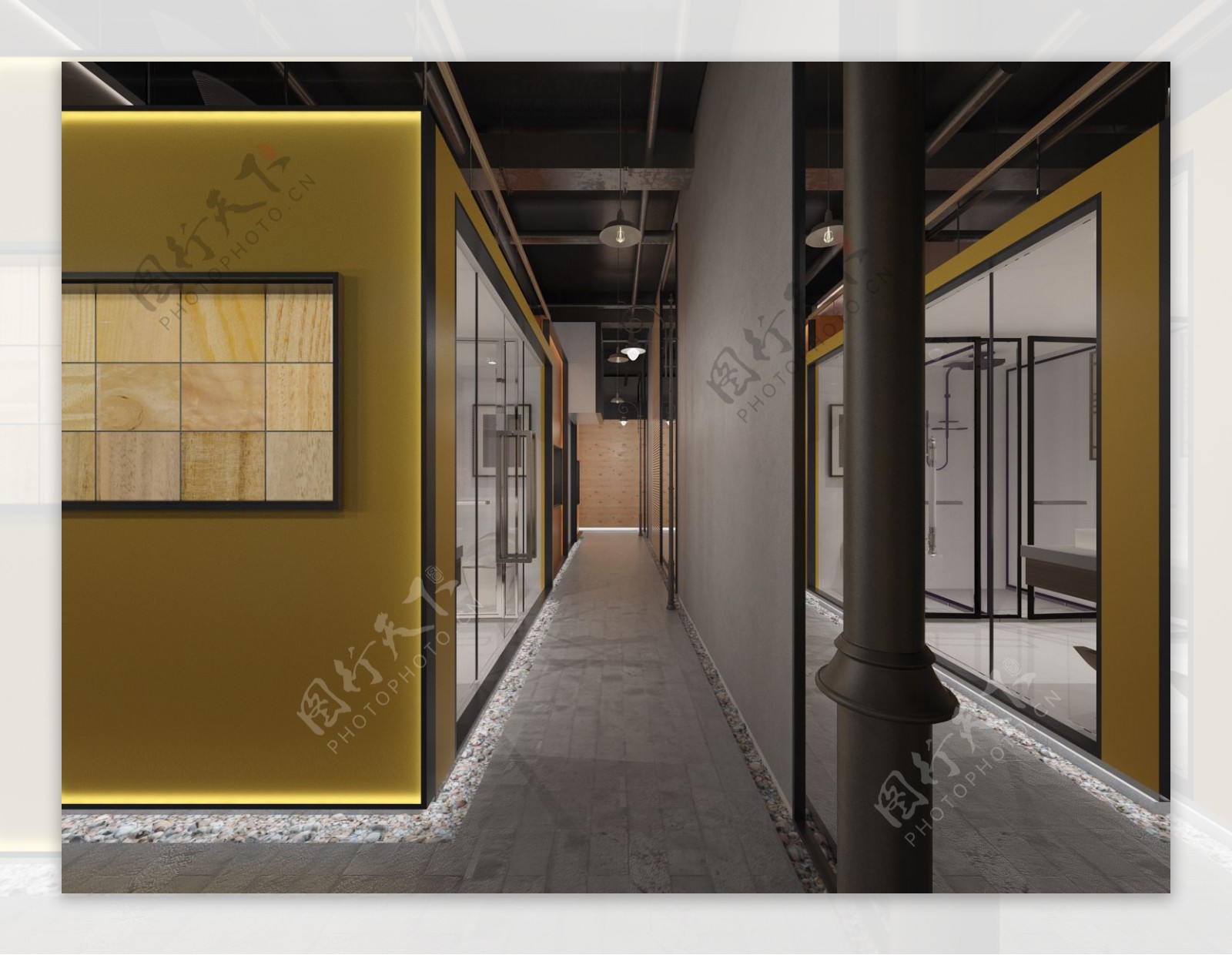 黄色背景墙走廊装修效果图