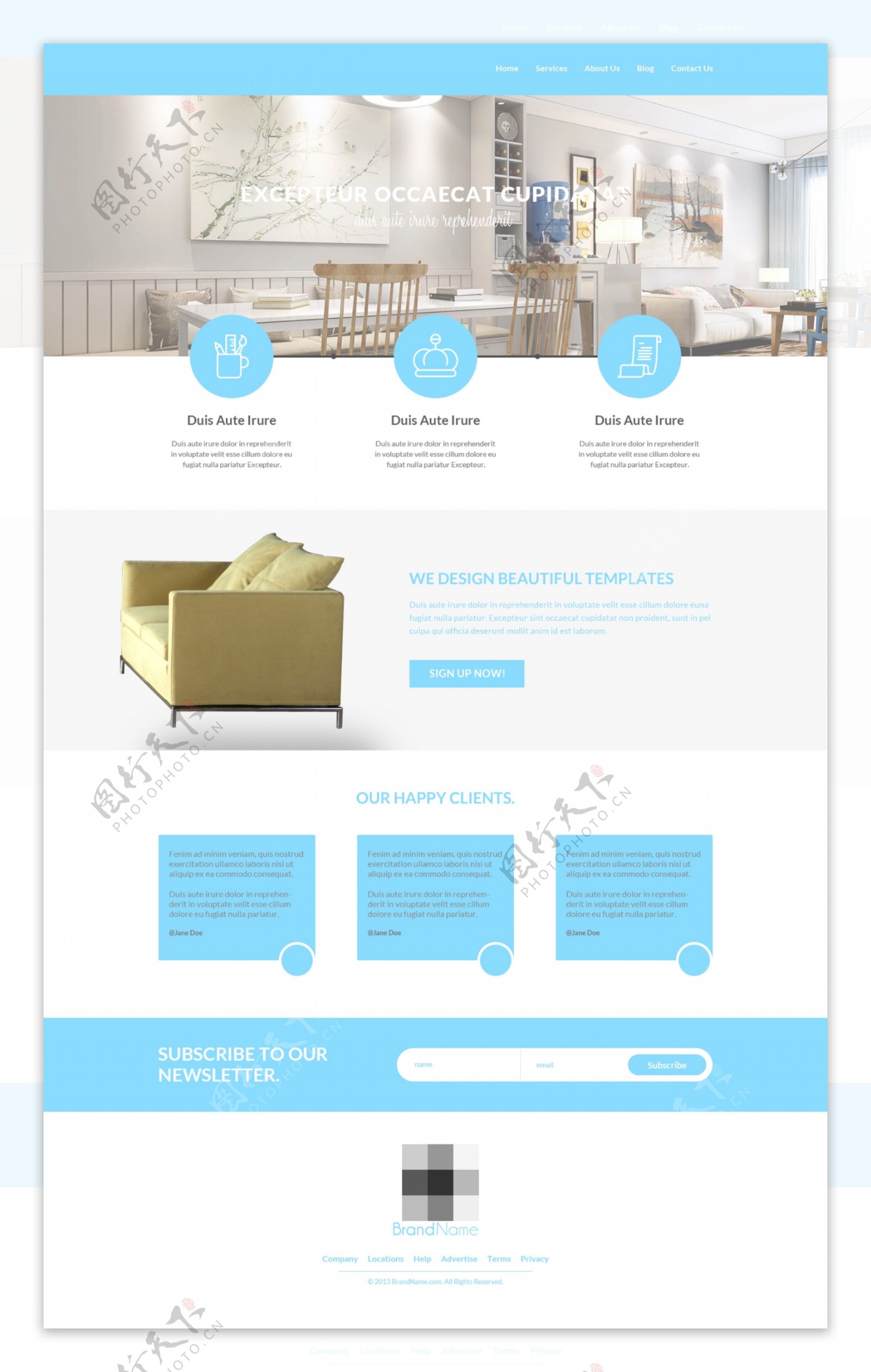 蓝色简约简洁家具企业网站