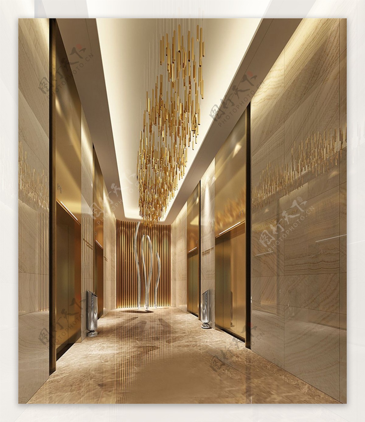 现代时尚售楼处走廊金属色系工装效果图
