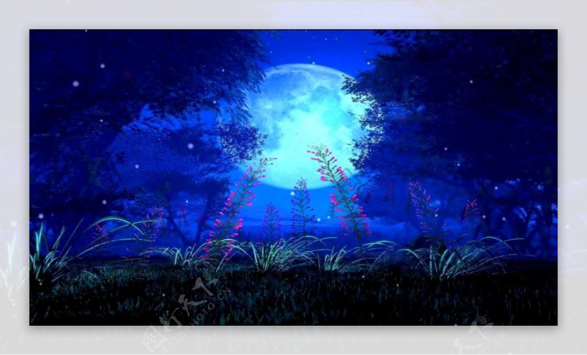 蓝色树影月亮花开婚礼led大屏幕