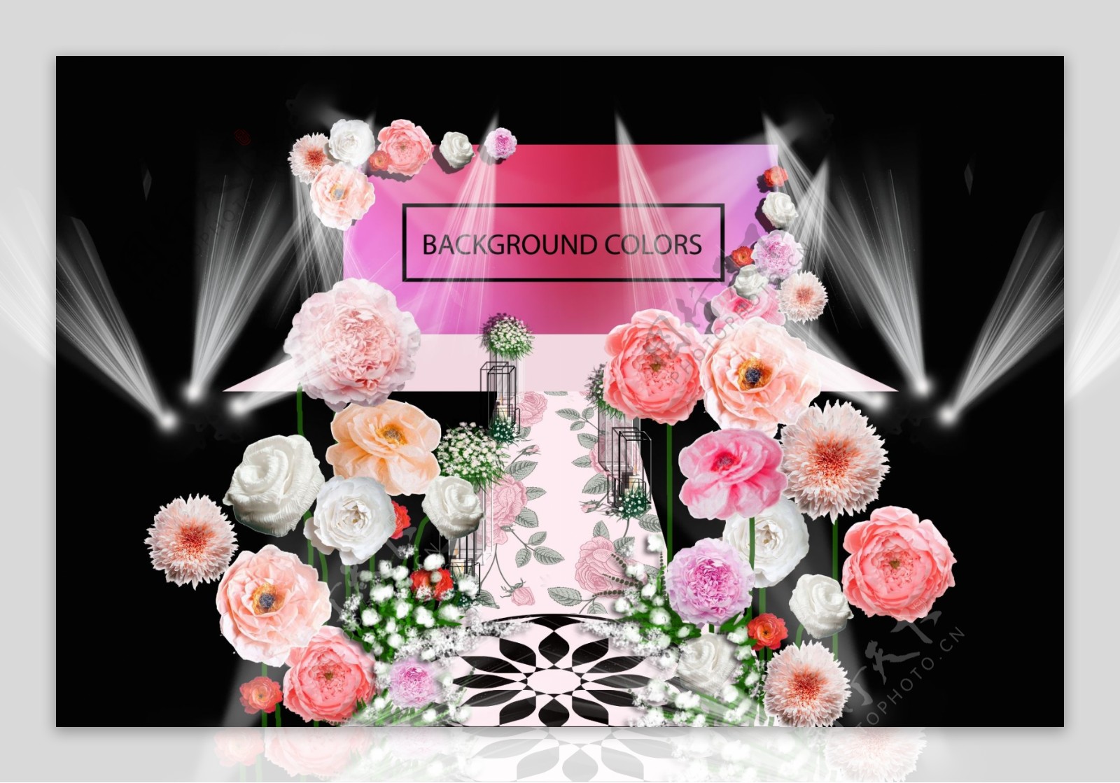 粉色鲜花婚礼舞台效果图