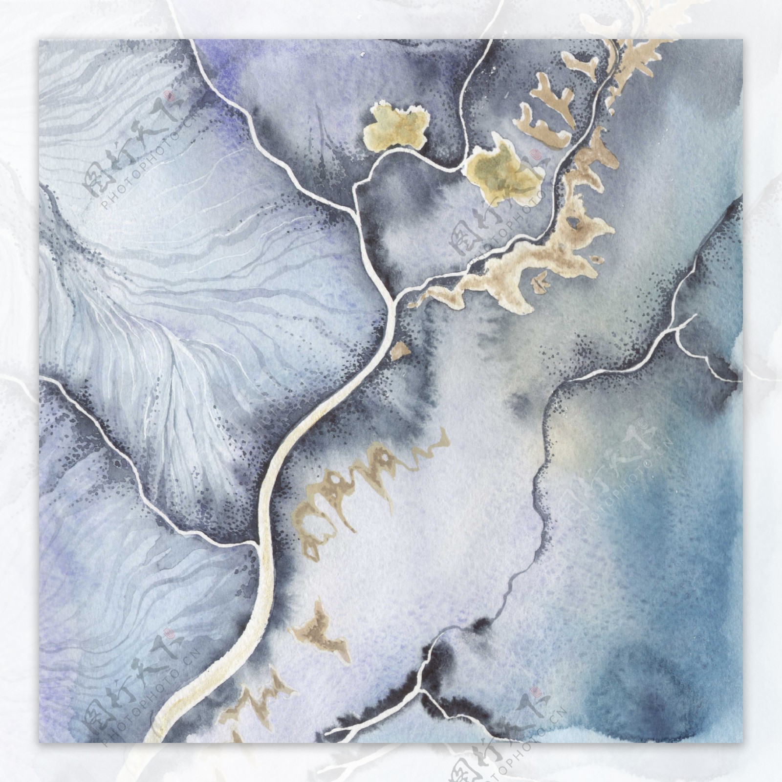 温婉高雅蓝灰色河流状壁纸图案装饰设计