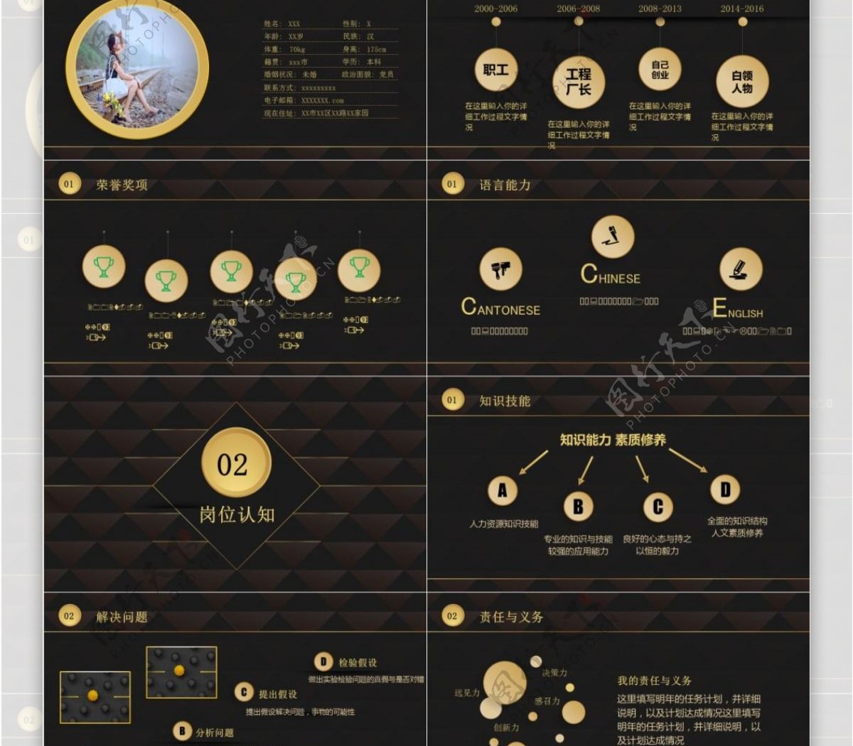 简约高端大气黑色创意竞聘简历竞聘PPT模板免费下载