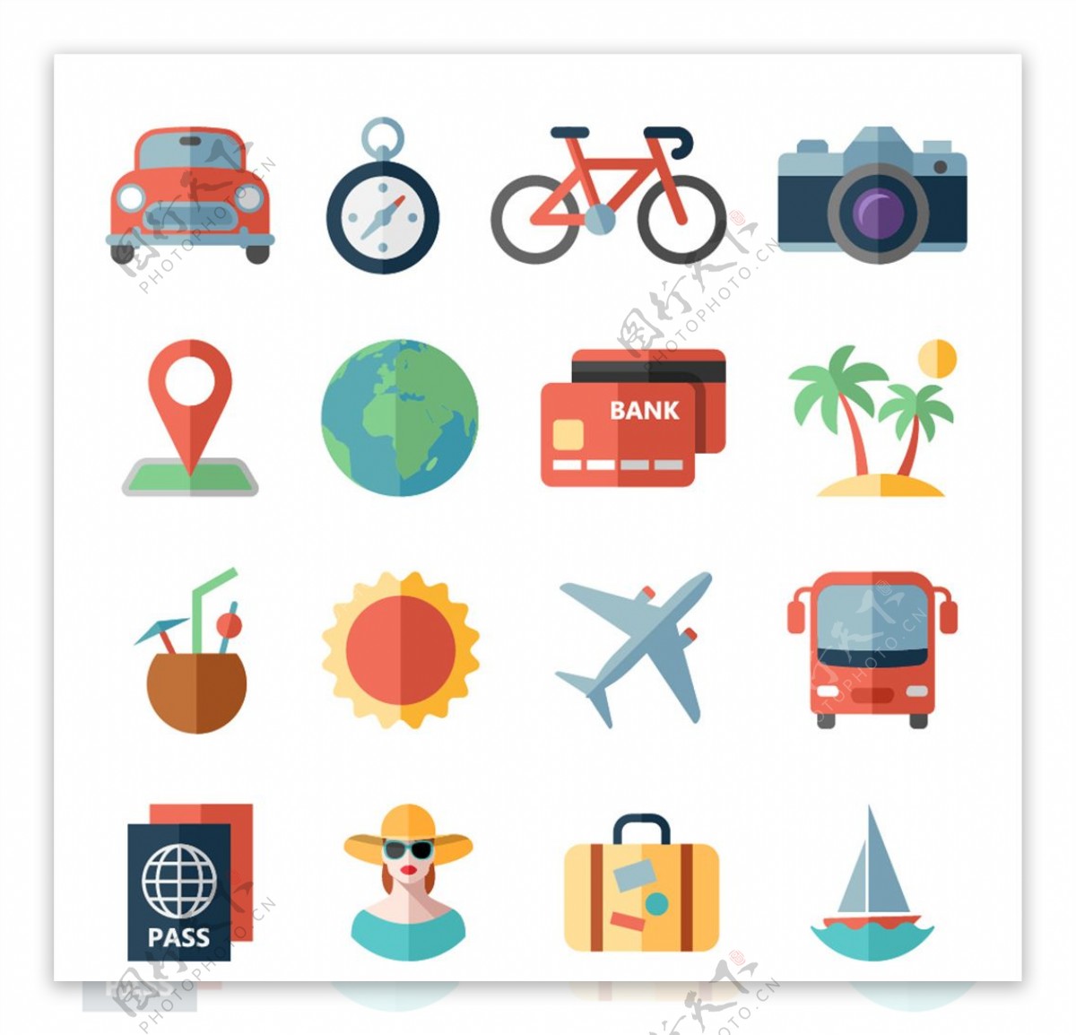 多款旅行旅游工具图标矢量素材