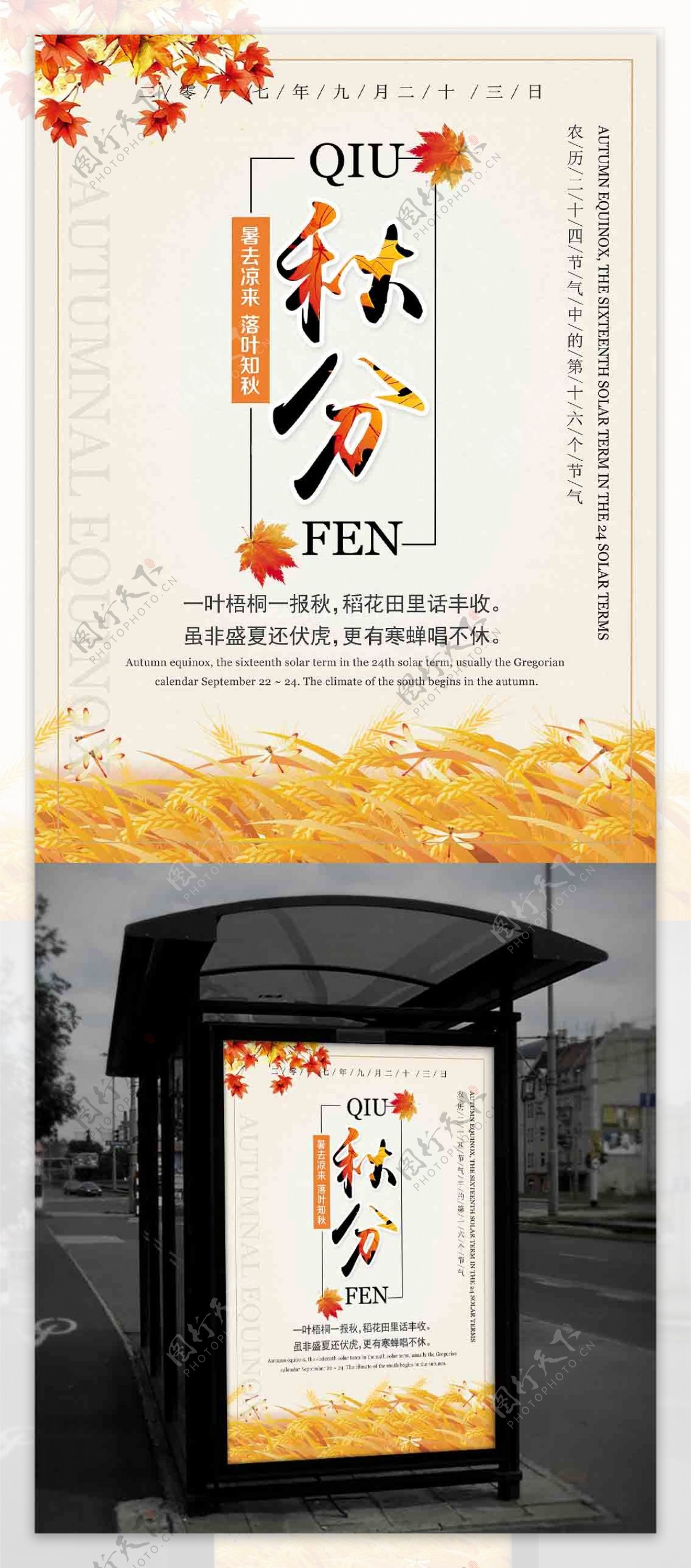 中国传统文化24节气农历秋分时节海报