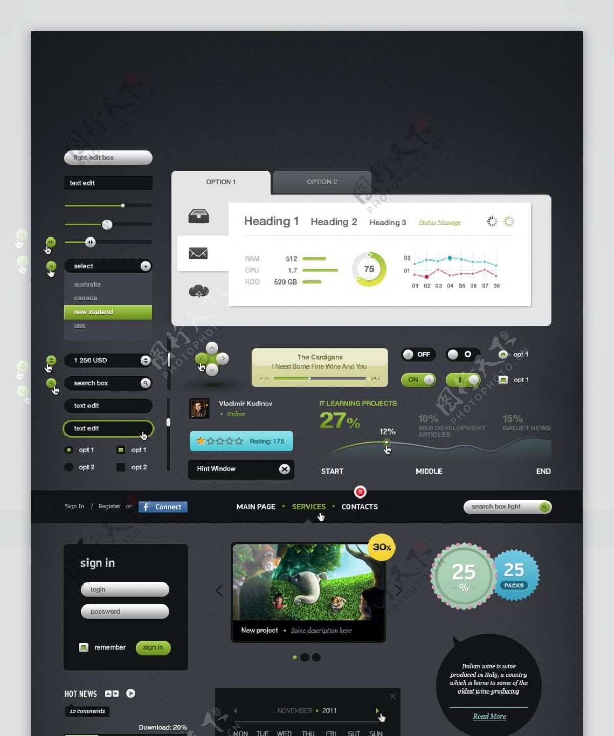 绿色系精美网页UI设计界面素材
