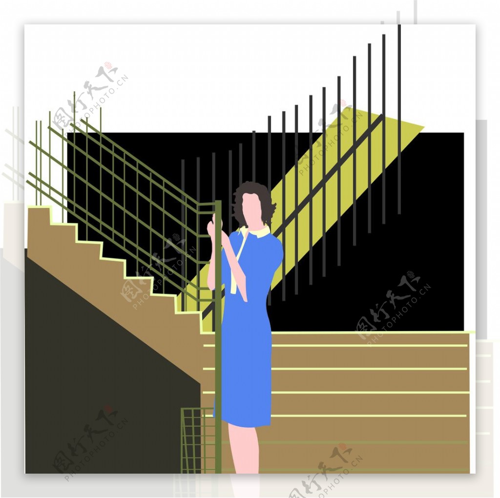 女人站在楼梯