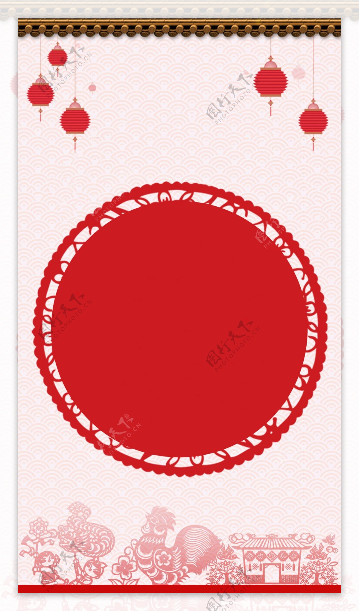 红色灯笼金鸡海报H5背景素材
