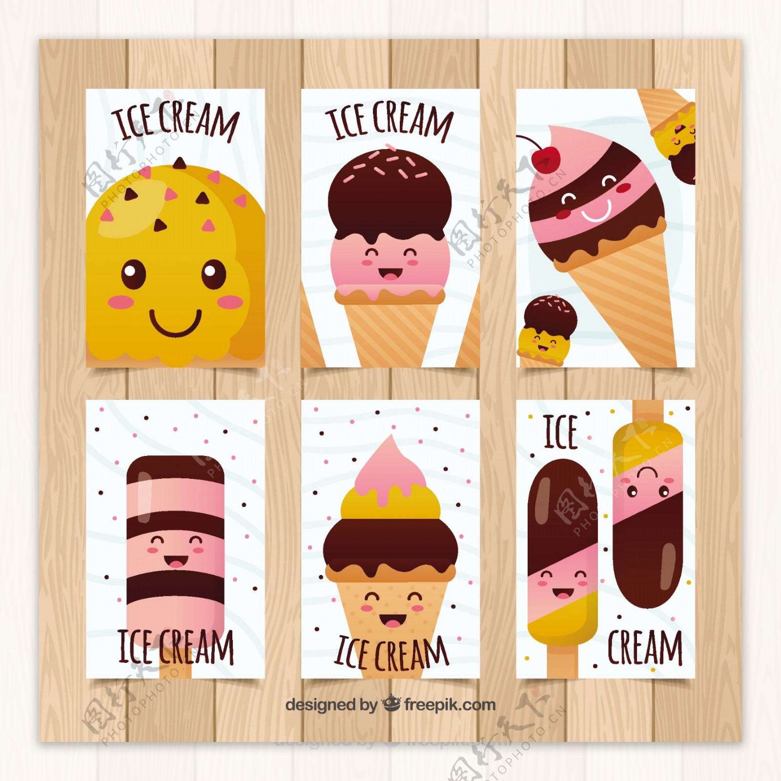 与可爱的冰淇淋的人物装饰卡片分类