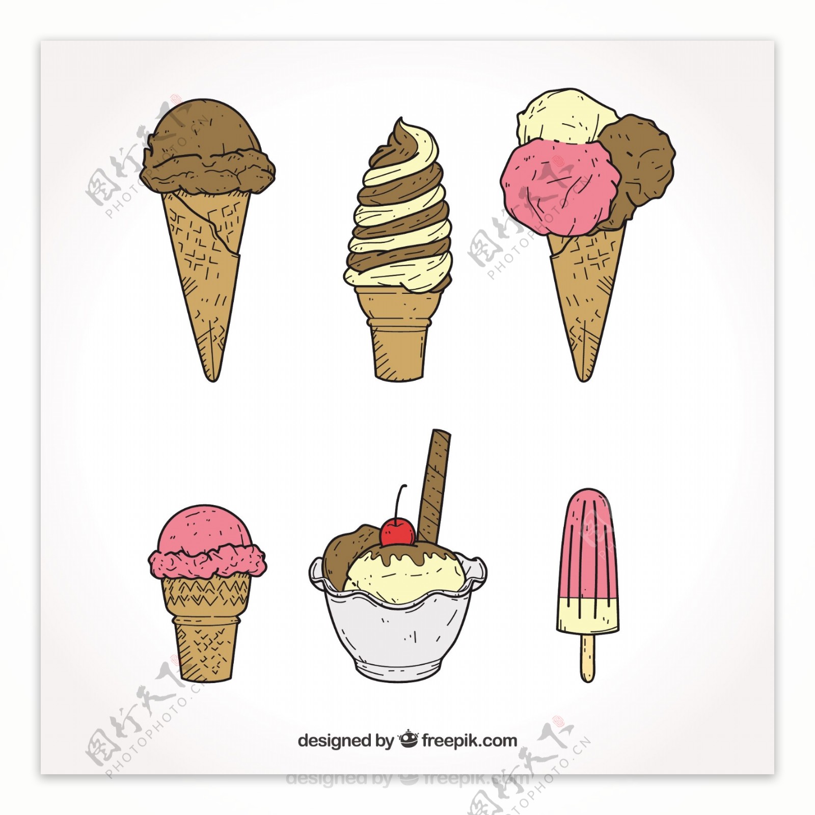 手绘选择不同种类的冰淇淋