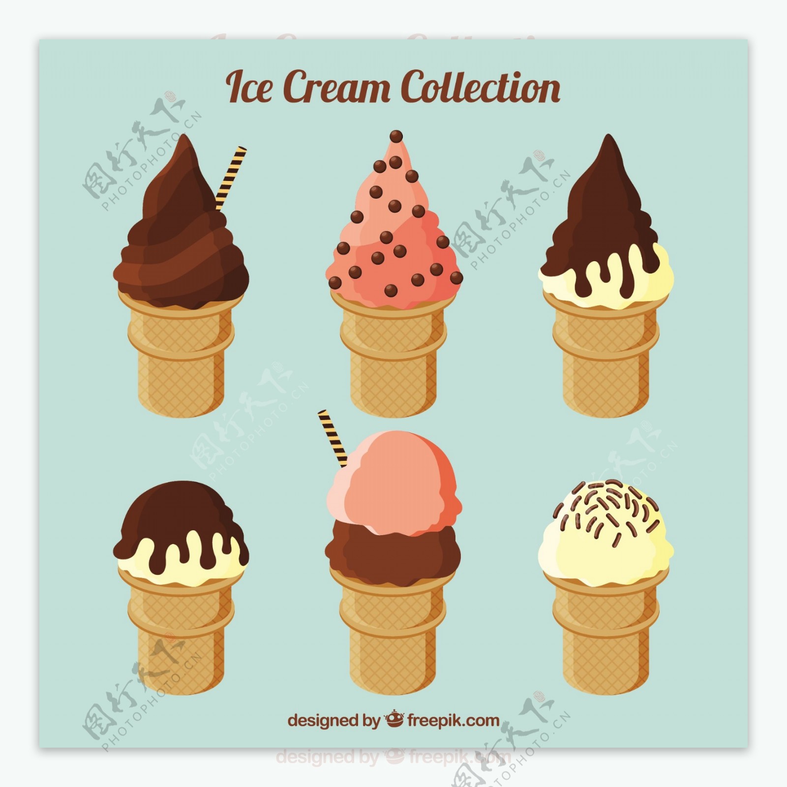 六集美味的冰淇淋在平面设计