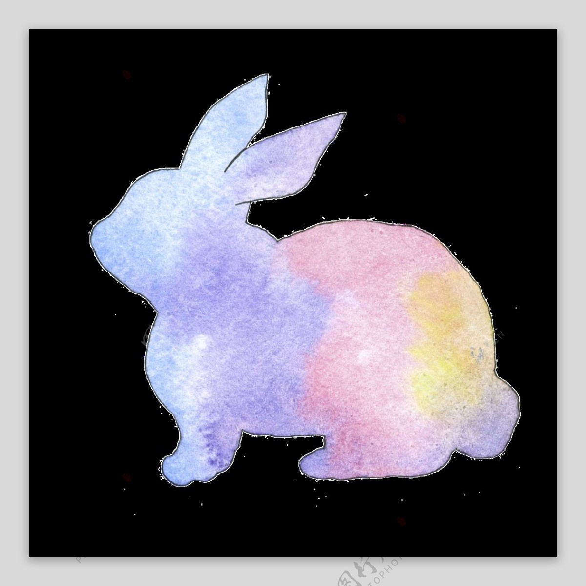 手绘水彩兔子透明装饰图案