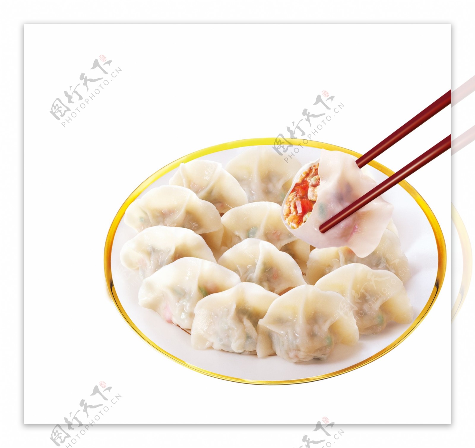 一盘美味饺子筷子食物团圆节日素材