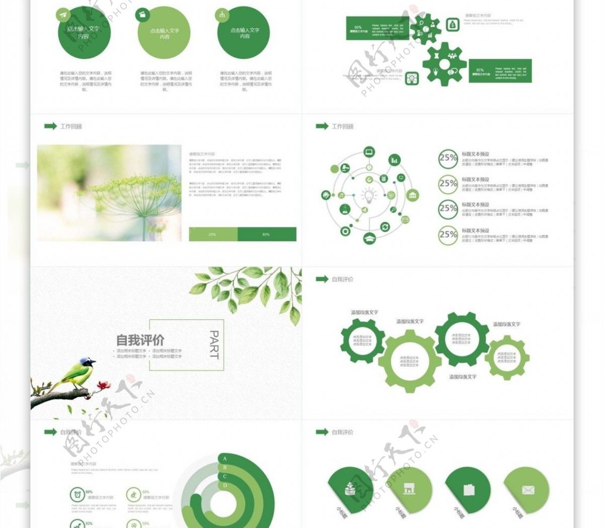 绿色小清新工作报告公告年度报告PPT模板