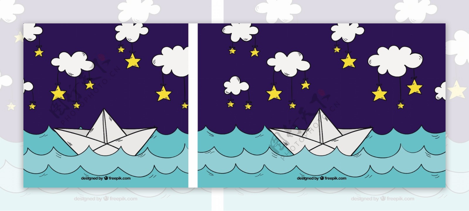 纸船航海手绘背景