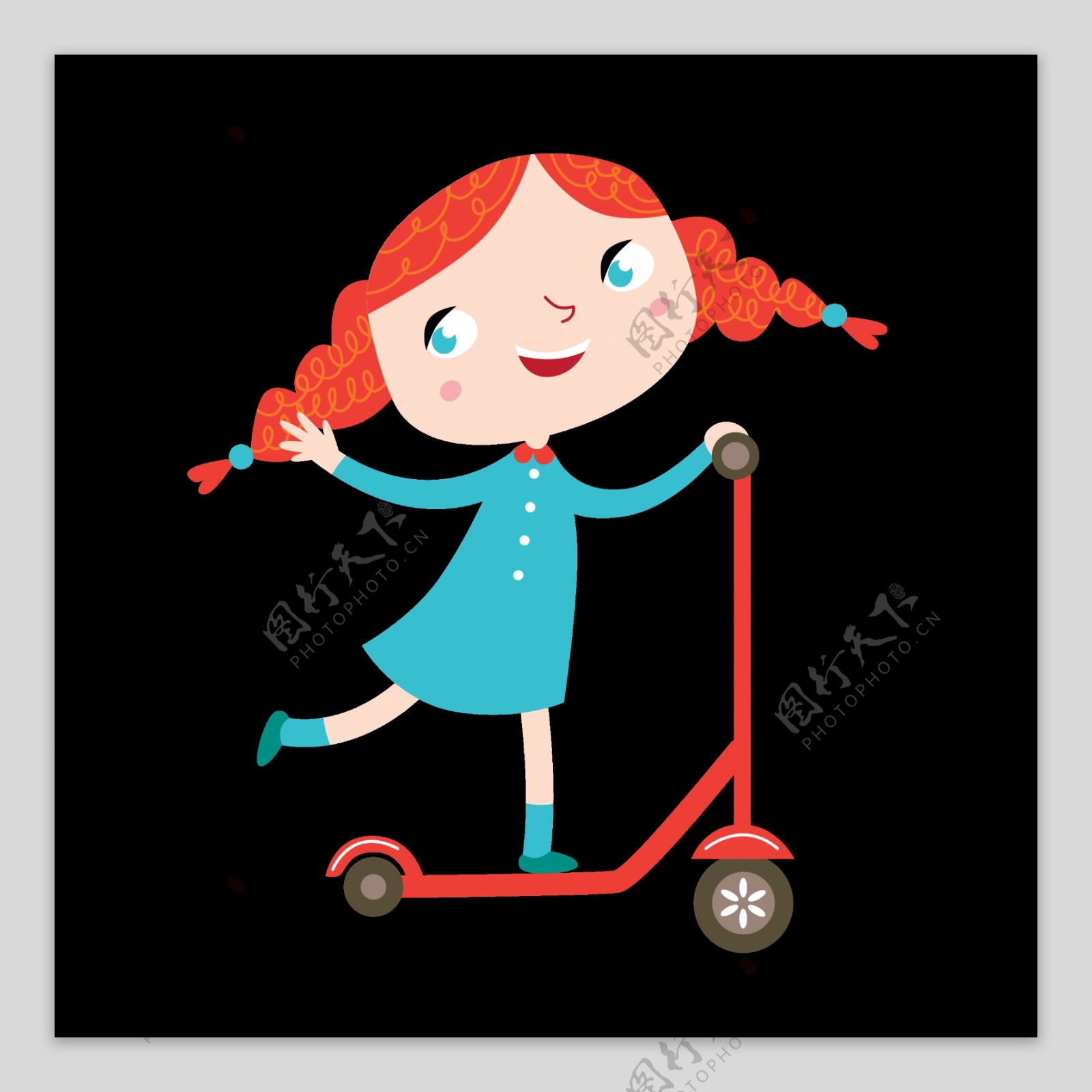 骑着滑板车小女孩素材图片