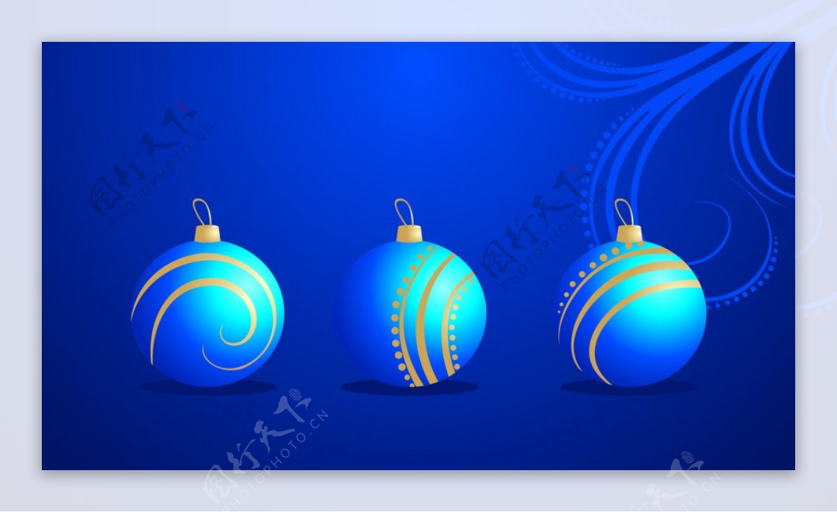 圣诞装饰球蓝色背景素材
