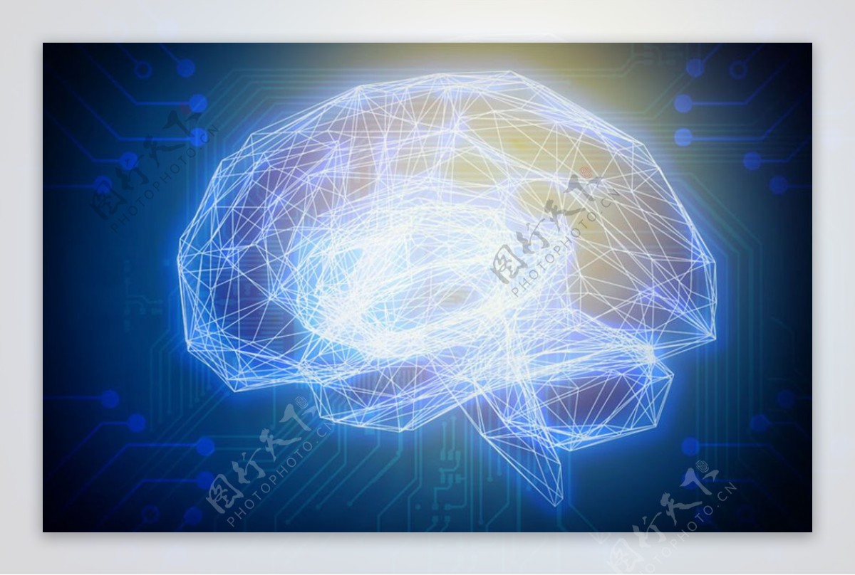 蓝色发光线条科技大脑
