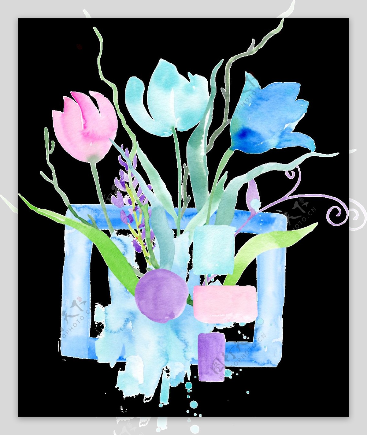 水彩绘画花卉手绘透明素材