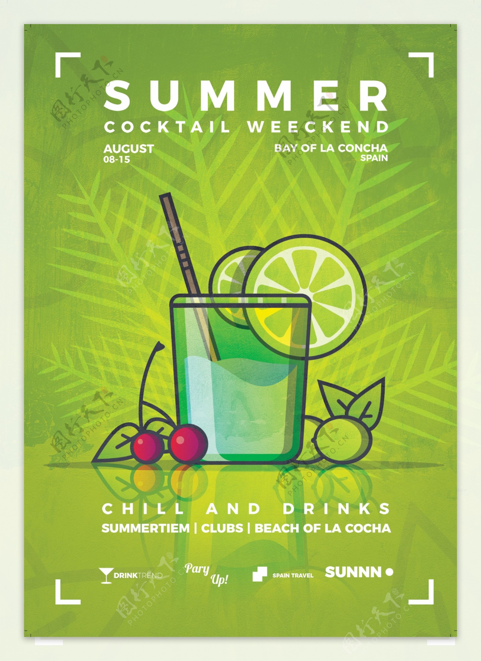 夏日饮料绿色清新冷饮促销SUMMER美食海报
