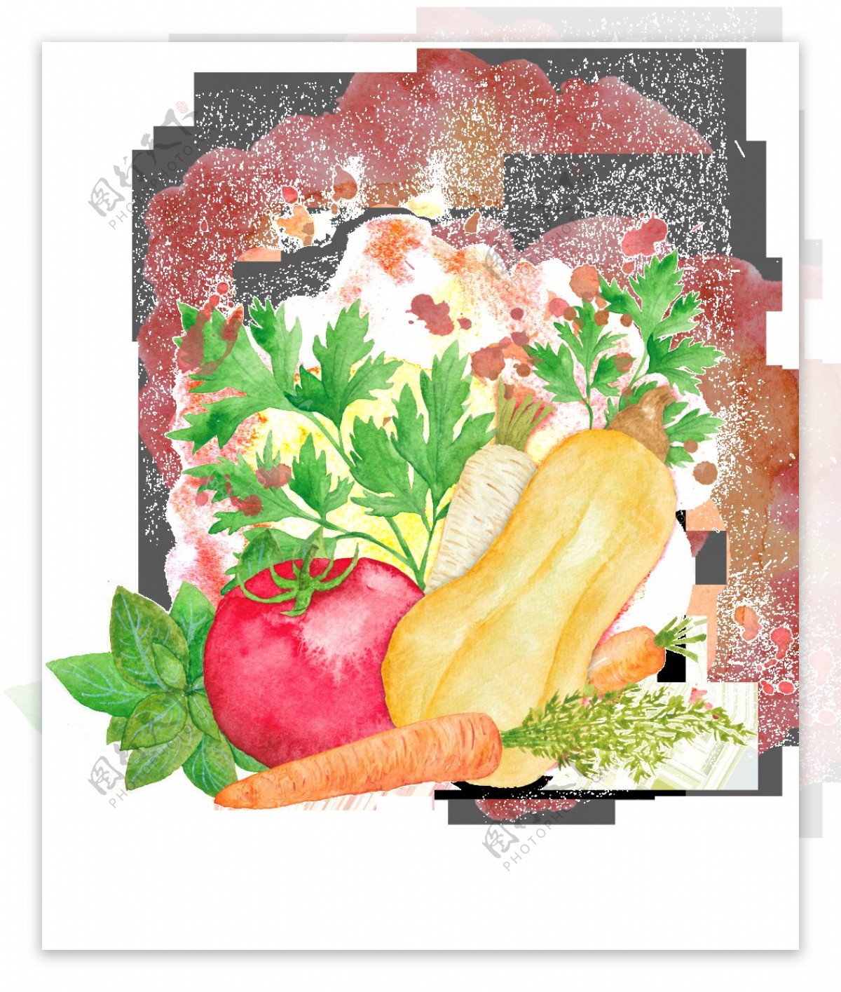 彩色手绘卡通蔬菜厨房透明素
