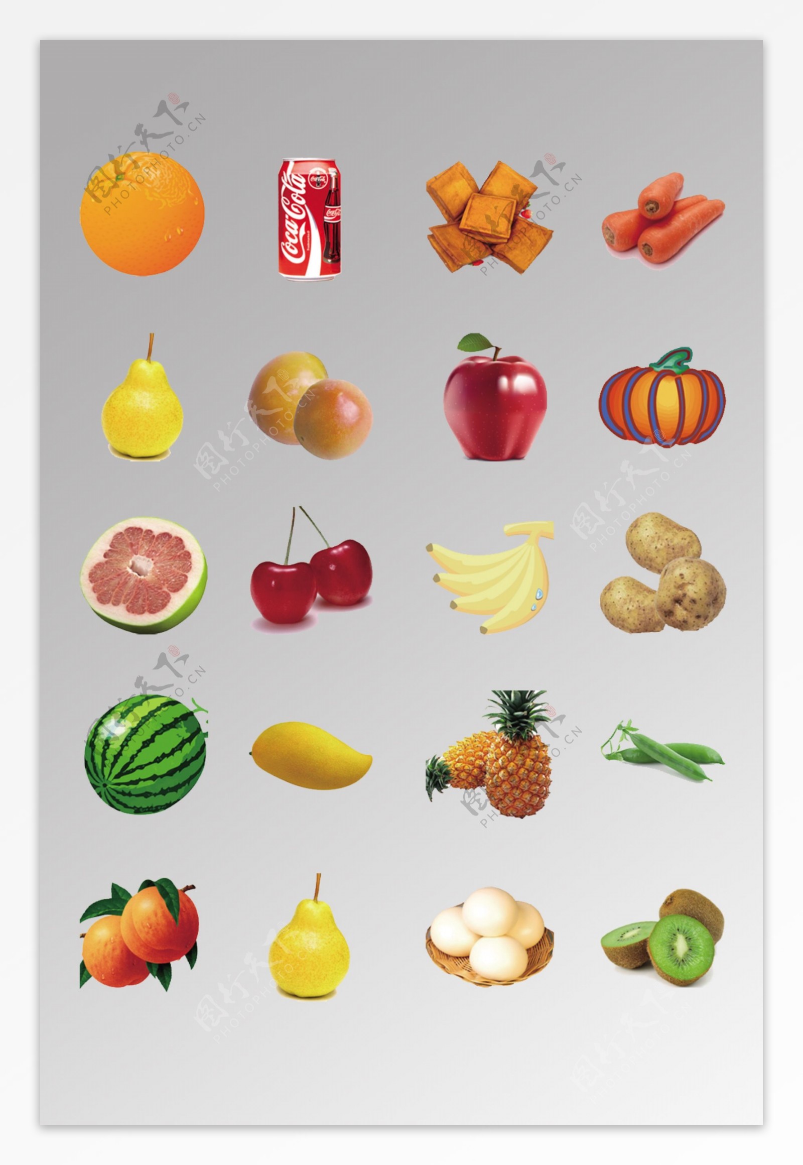 一组水果蔬菜食物写实图