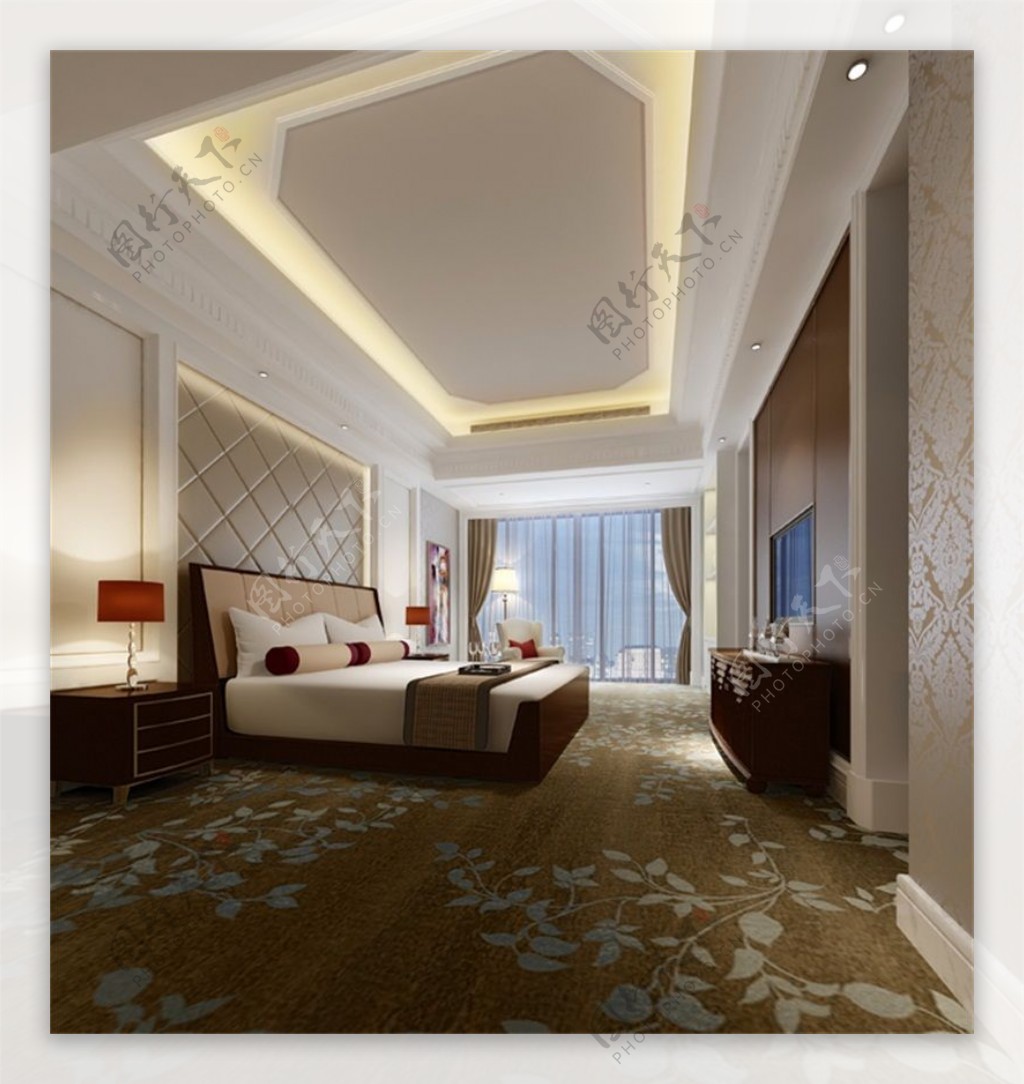 新中式卧室花型地板效果图