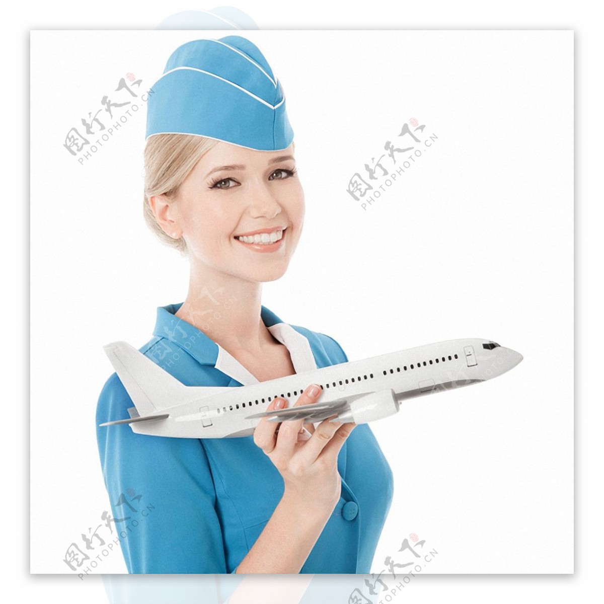蓝衣蓝帽的空姐免抠png透明图层素材