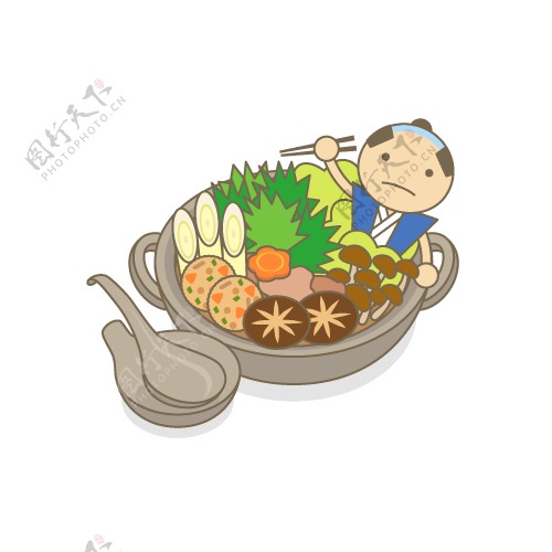 卡通人物砂锅食物素材图片