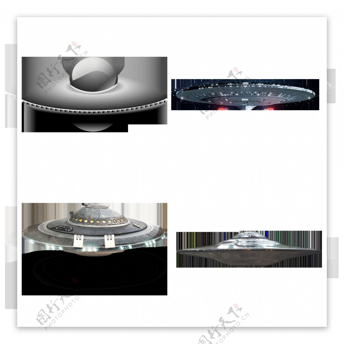四种飞碟UFO免抠png透明图层素材