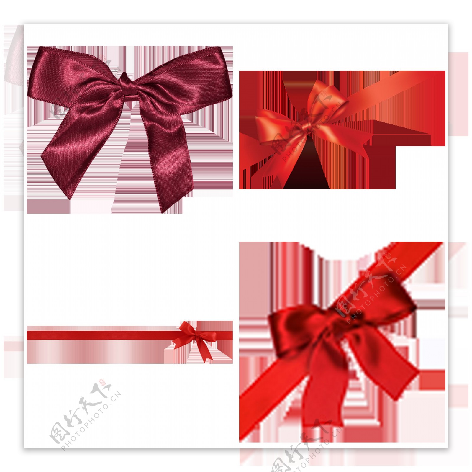 四种红色礼品绳结免抠png透明图层素材