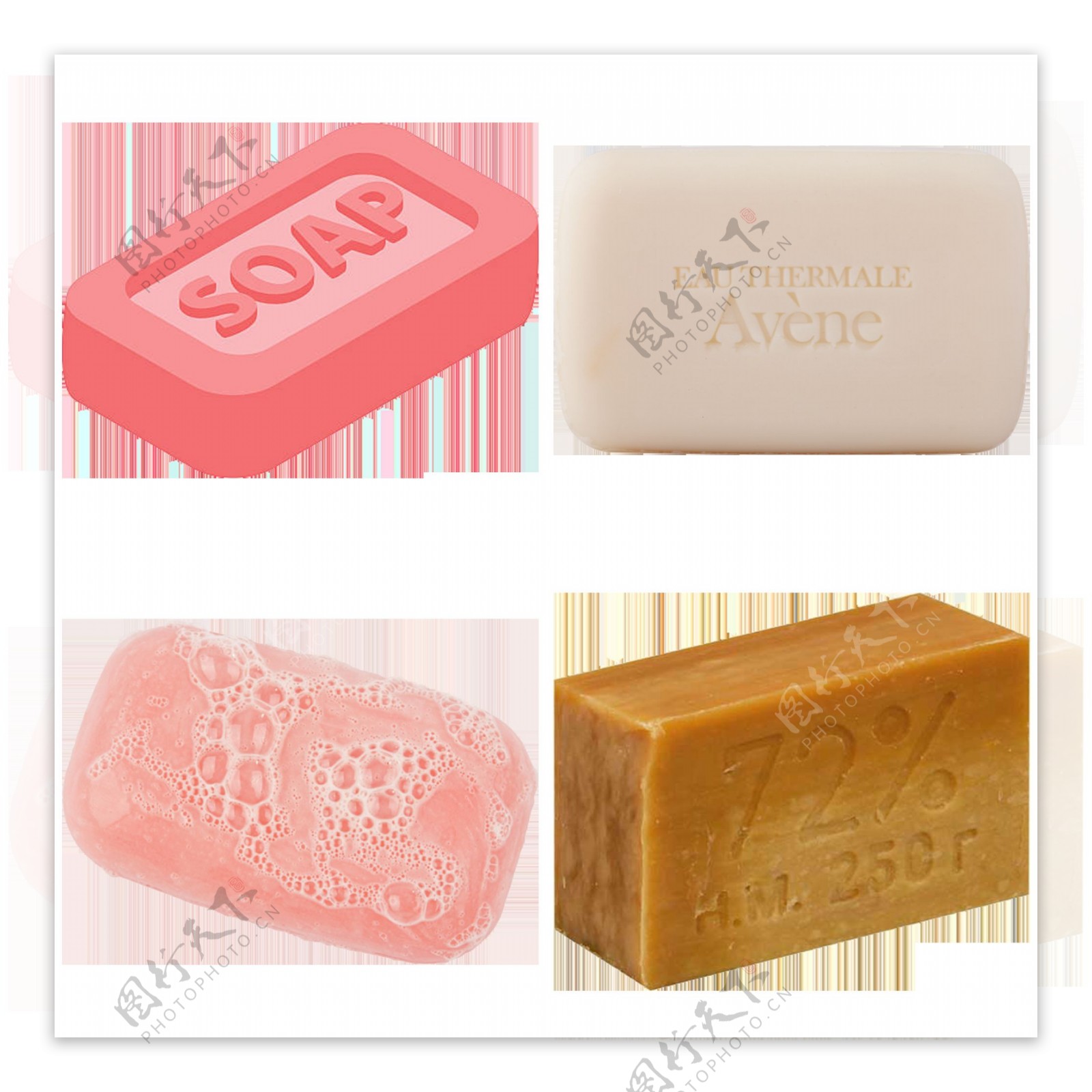 四块不同颜色肥皂免抠png透明图层素材