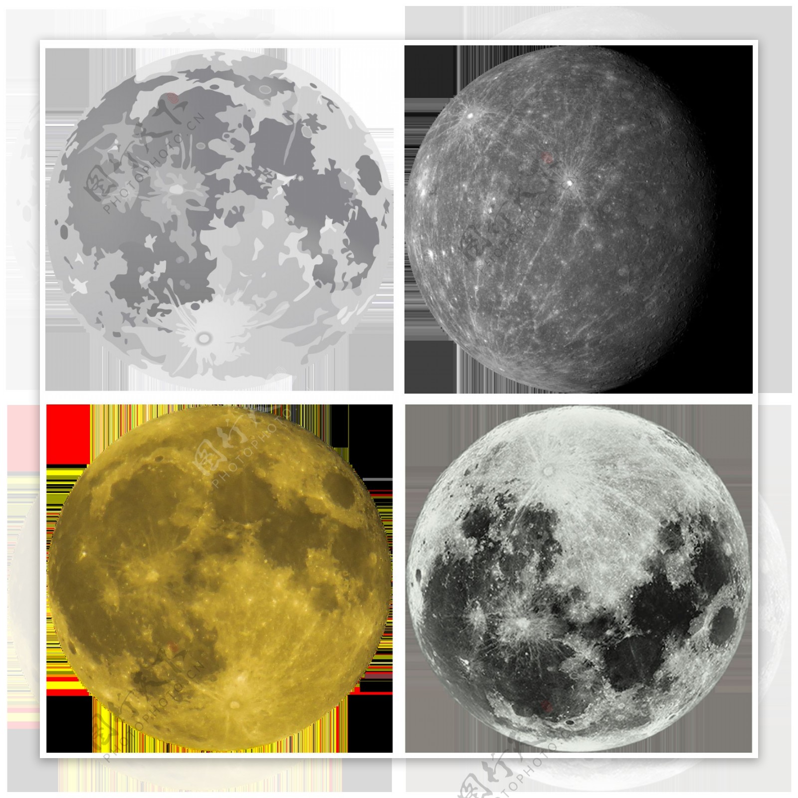 四个月球免抠png透明图层素材
