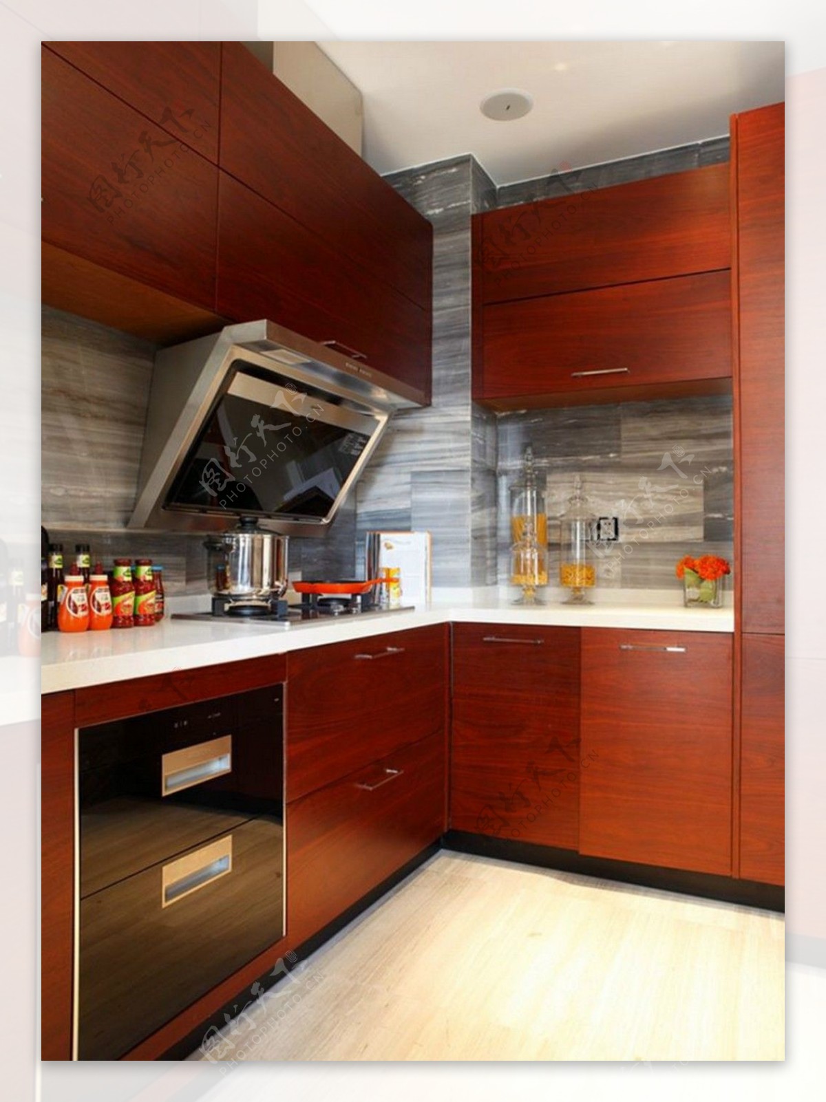 现代简约风室内设计厨房红木橱柜效果图JPG