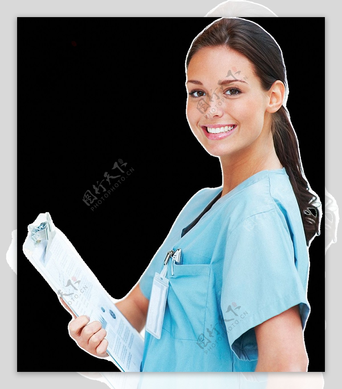 蓝色衣服美女护士免抠png透明图层素材