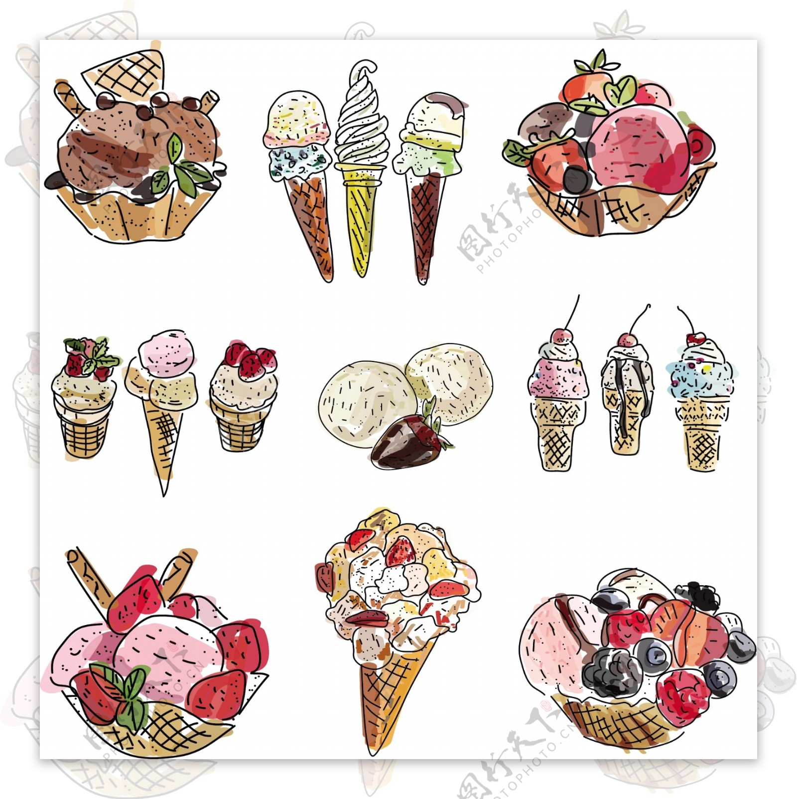 手绘美味冰淇淋插画