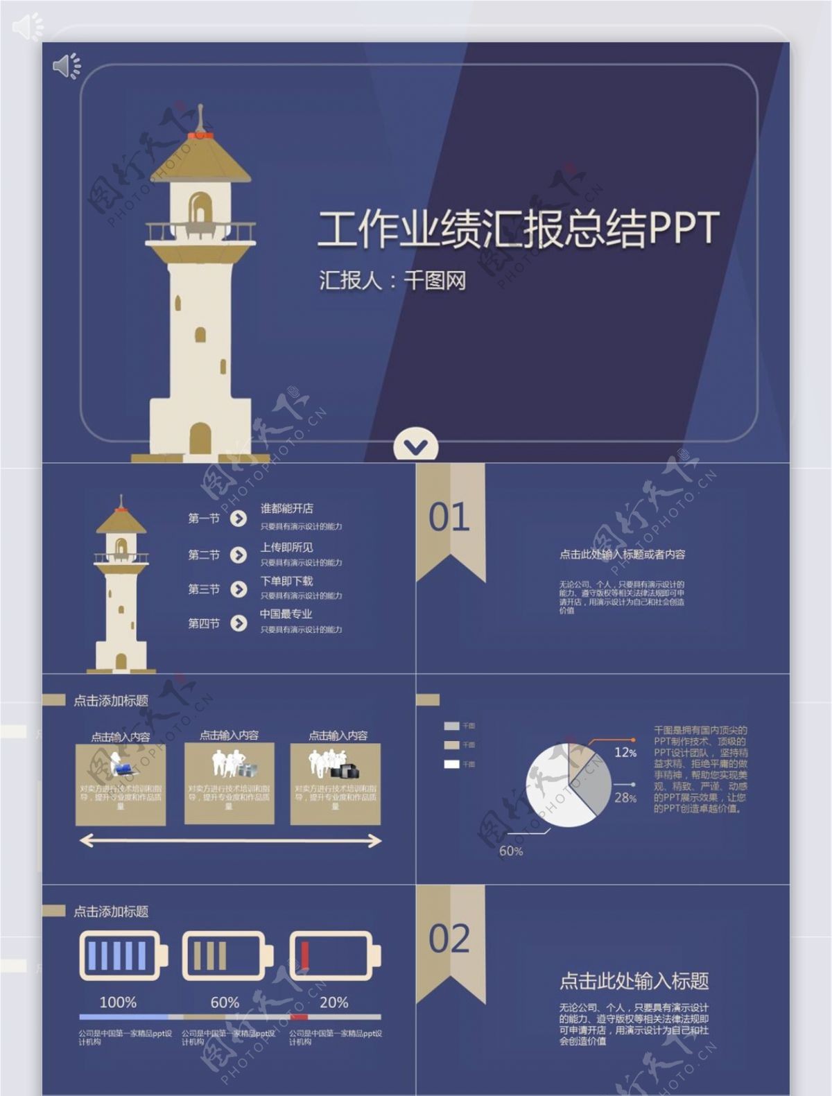 扁平工作业绩汇报总结PPT