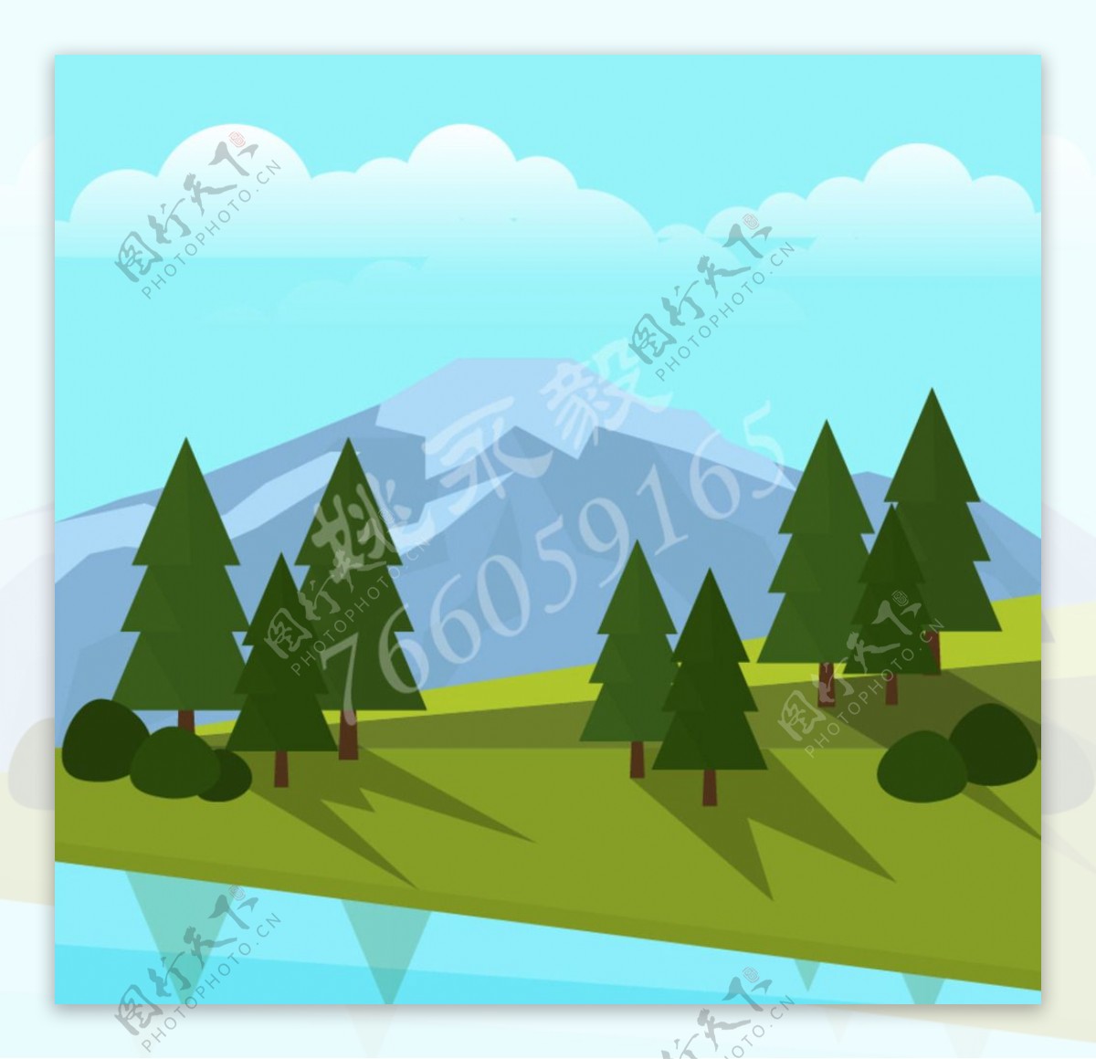 绿色山坡树木和远山风景