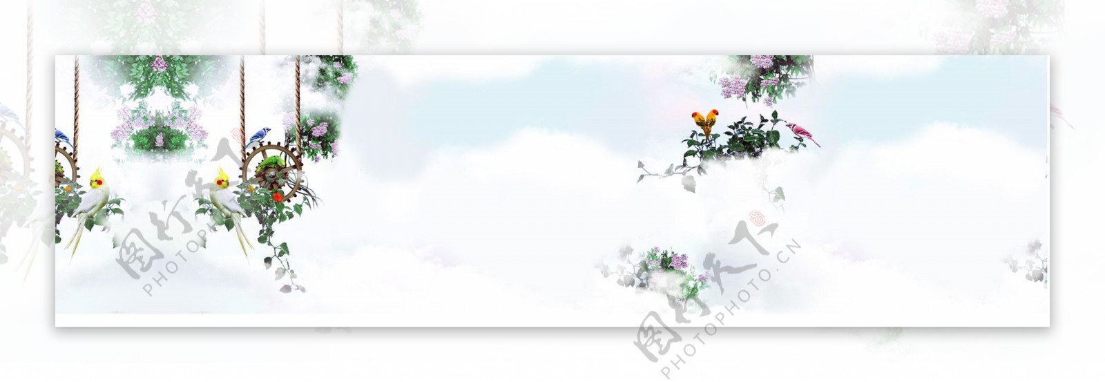 春季蓝天白云花藤淘宝全屏banner背景