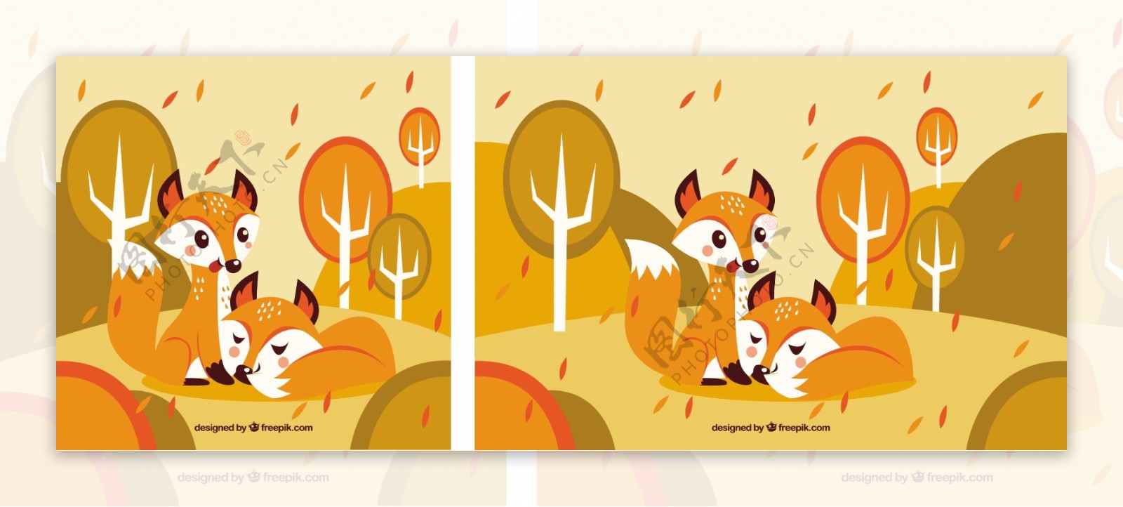 秋天的两只可爱的狐狸