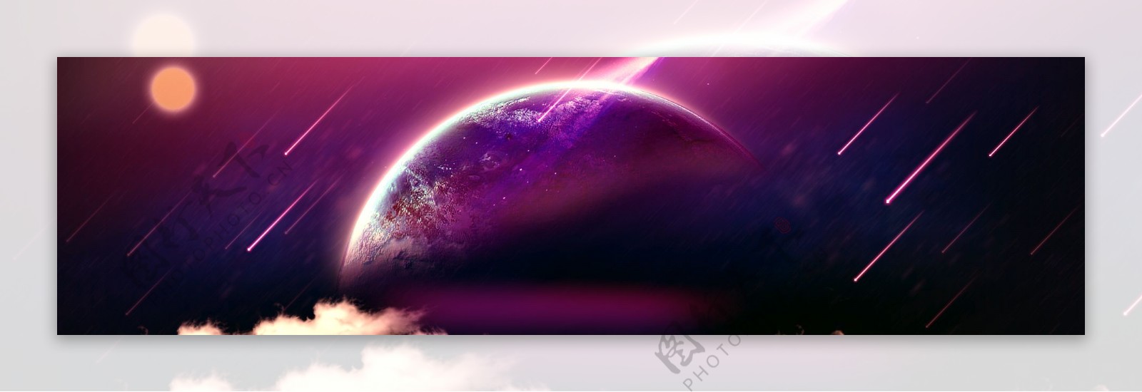 紫色唯美流星banner背景
