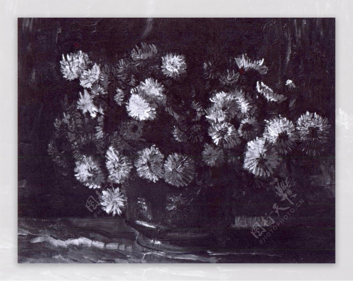 黑白抽象植物盆栽静物油画装饰画画芯